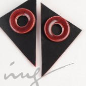 Auskarų sistema prie ausies bordo žiedai su rožine - juoda oda 